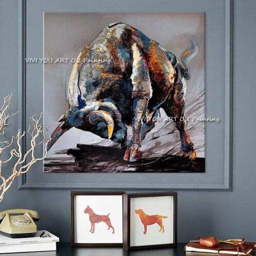 Artist Pure Large Size 100% Hand-painted High Quality Bull On Canvas Handmade Colorful Animal Oil Painting For Decor Gift