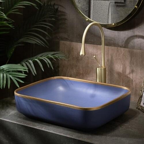 Bathroom Cloakroom Europe Art wash basin Ceramic vessel Counter Top Wash Basin Bathroom Sink ceramic wash basin blue