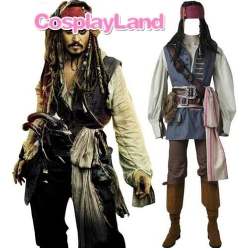 Captain Jack Sparrow Costume Cosplay Pirates of the Caribbean Jack Sparrow Costume Adult Men Custom Made Halloween Costume Suits