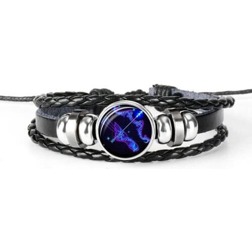 Leather Bracelet 12 constellations Hand-woven Wristband Charm Bracelets for Men Boys Women Girl Jewelry Accessories Gifts