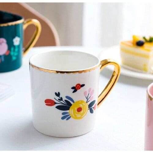 Creative Irregular Ceramic Coffee Cup with Gold Handle Handmade Pottery Tea Cup Travel Kitchen Tableware Nordic Home Coffee Cup