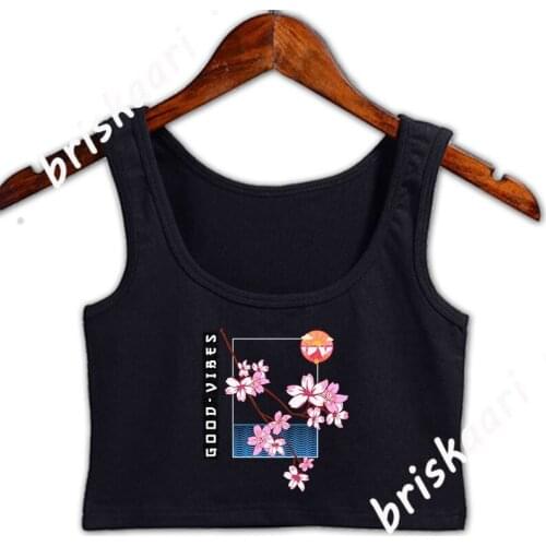 Good Vibes Oriental Design Crop Top Top Create For Girl Spring Standard Crazy Crew Neck Trend Vest