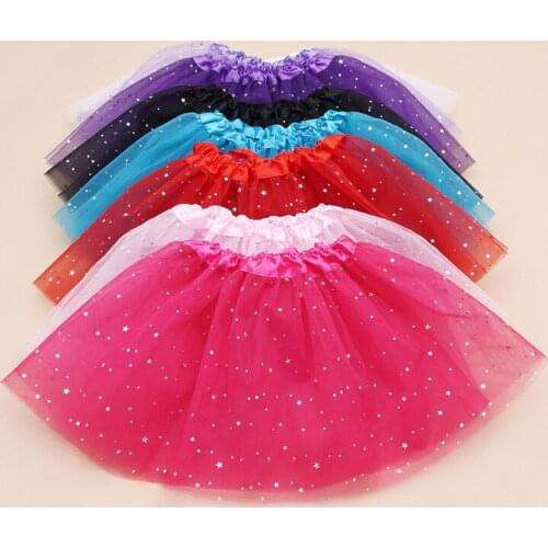 Cute Girls Solid Color Sequin Stars Tutu Skirts Kids 3Layers Ballet Chiffon Pettiskirt Children Birthday Party Tutus 10Pcs/lot