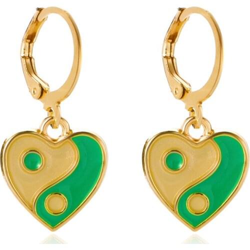 Fashion Two-Color Enamel Heart Hook Earrings for Women Girl Gold Color Metal Love Hanging Dangle Earrings Sweet Jewelry