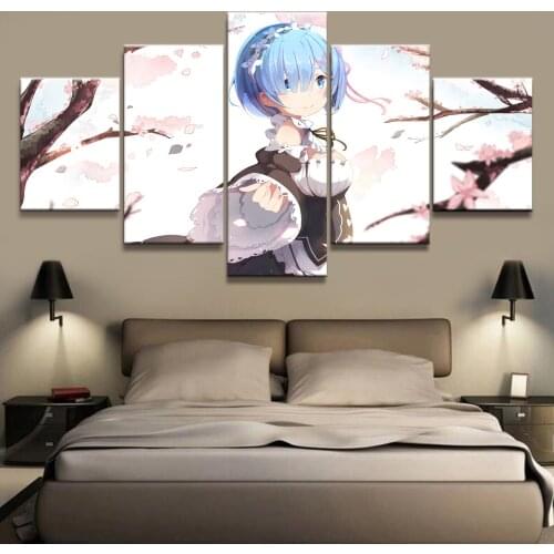 Home Decor Modular Canvas Picture 5 Piece Rem Re:Life in a Different World from Zero Painting Poster Wall For Home Canvas