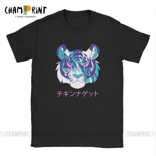 Men Vaporwave Tiger T-Shirts Funny Crewneck Short Sleeve Tops 100% Cotton Tees Printed T Shirt Plus Size