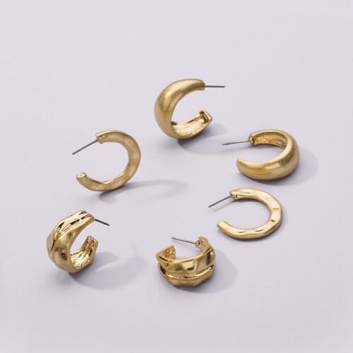 Women Earrings Set Vintage Gold Stud Earrings Bohemian C-shaped Circle Geometric Statement Earring Female Brincos Jewelry 2020