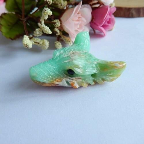 Natural stone Chrysoprase Carved wolf head Pendants Beads ,Semiprecious stone jewelry,45x34x15mm,20.3g