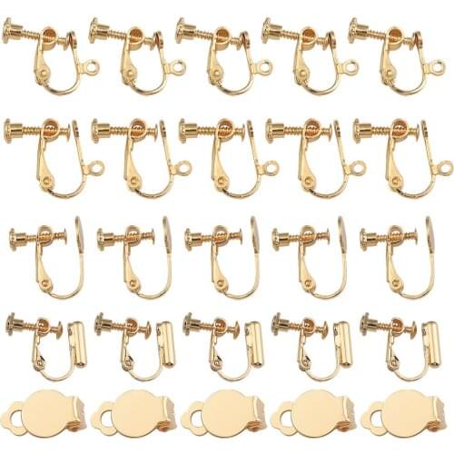 New Arrival 10pcs Screw Ear Clip Base Earring Settings Rotate Pads Earring Clip Findings For DIY Jewelry Making 18k Gold Plated