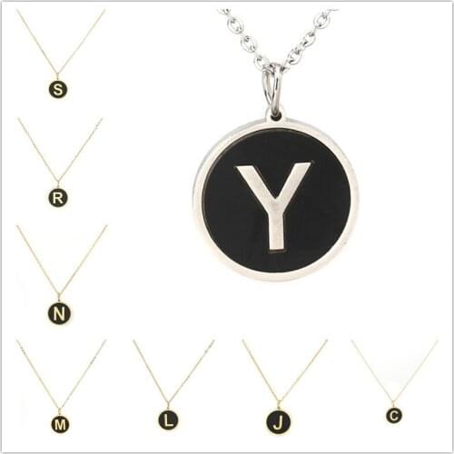 Stainless Steel Letter Series Necklace Silver Color Alphabet A-Z Black Setting Concise Necklace For Men Women Accessories Gift