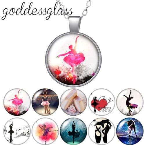 Dancing Girl Ballet Beauty Girls gymnastics Round Glass glass cabochon silver plated/Crystal pendant necklace jewelry for Gift