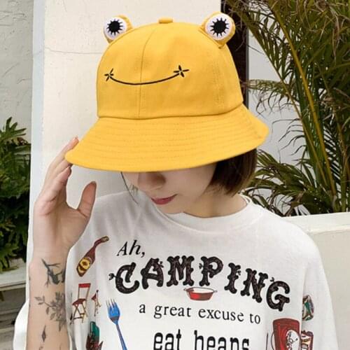 Cute Frog Bucket Hats For Women Fashion Summer Autumn Panama Outdoor Beach Fishing Cap Bob hat Sunscreen Black Bucket Hat Women
