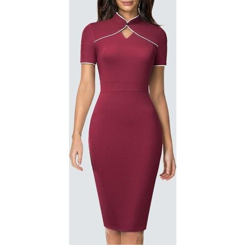 Sexy O Neck Retro Style Elegant Fashion Patchwork Party Office Charming Slim Pencil Dress HB623