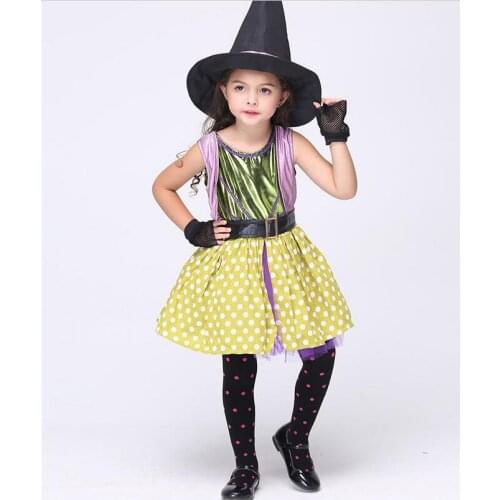 2 Pcs Witch Girl Dress Kids Halloween Witches Costumes Fancy Costume for Girls Movie Cosplay Costumes Festival Costume Parties