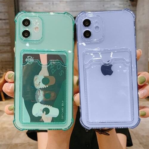 Card Bag Holder Clear Phone Case For iPhone 12 Mini 12 11 Pro Max XR X XS SE 2020 7 8 Plus Soft TPU Airbag Shockproof Back Cover