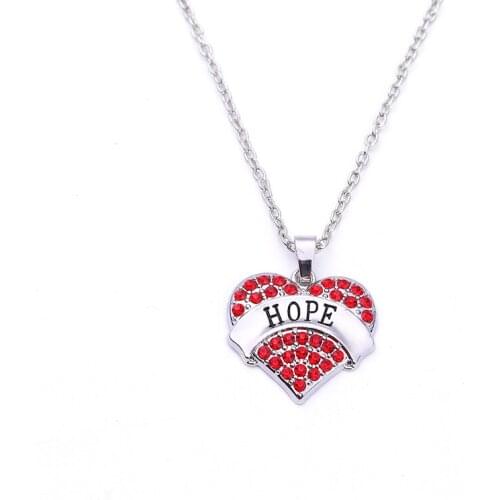 Drop Shipping Hot Selling rhodium plated zinc studded with sparkling crystals HOPE heart pendant chain necklace High Quality