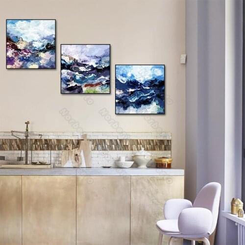 Nordic Style Canvas Painting Wall Poster Print Abstract Watercolor Pictures with Black Blue Pigment for Home Rooms Wall Decorati