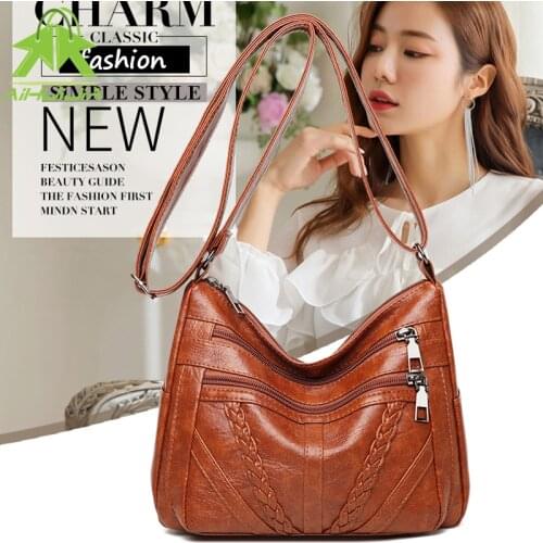 Fashion Retro Solid Color Shoulder Bag High Quality PU Leather Crossbody Bag 2021 Casual Hobos Bag Large Capacity Messenger Bags