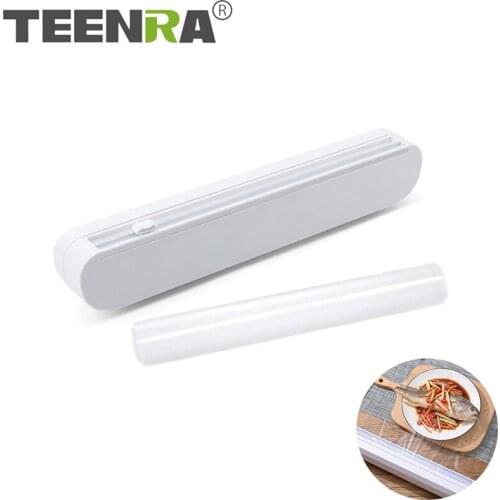 TEENRA 1 Set Foil Cling Film Wrap Dispenser Reusable Food Wrap Cutter Plastic Wrap Dispenser Storage Holder Kitchen Accessories