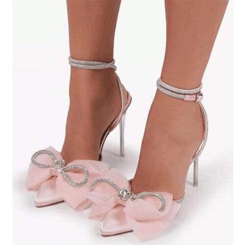 Ancy Color Bling Butterfly-knot Cute Sweet Women Dress Shoes Luxury Summer Sandals High Heel Shoes Fashion Pumps Buckle Strap