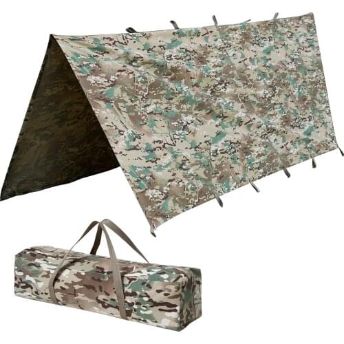 AKmax Military Tarp Survival Shelter Tent, Lightweight Bushcraft Fly Bivy Cover for Rain and Sun Multicam/Woodland