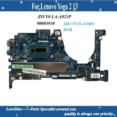 High quality FRU 90005930 for Lenovo Yoga 2 13 Laptop Motherboard ZIVY0 LA-A921P SR170 I5-4200U 8GB 100% tested