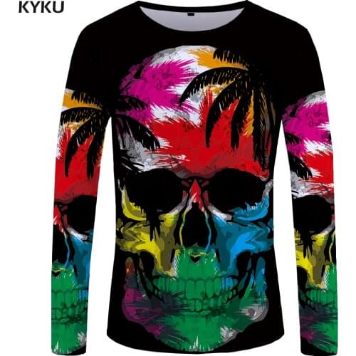 KYKU Brand Skull Long sleeve T shirt Punk Clothes Gothic T shirts Coconut Tree Tshirt Color 3d T-shirt Clothing Womens Funny