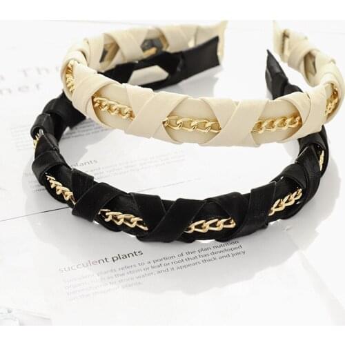 Temperament small incense style metal chain headband hairpin net celebrity with retro woven leather head buckle hairband women