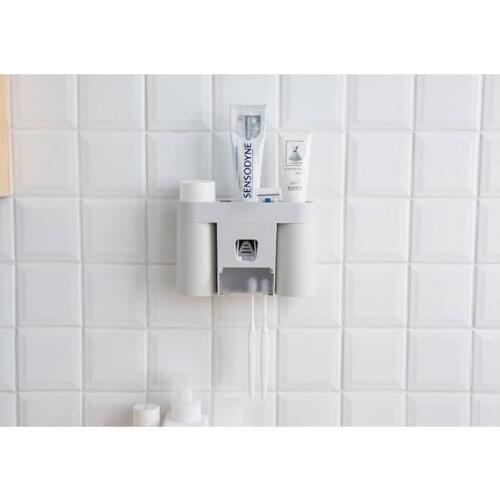 1PC Automatic Toothpaste Dispenser Dust-proof Toothbrush Holder with Cups No Nail Wall Stand Shelf Bathroom Organizer LF 241