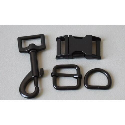 10 Set Metal Buckle Adjust Buckle D Ring Metal Dog Clasp For Handmade Puppy Collar Lleash Set Harness Dee Rings 20mm Bag -Black