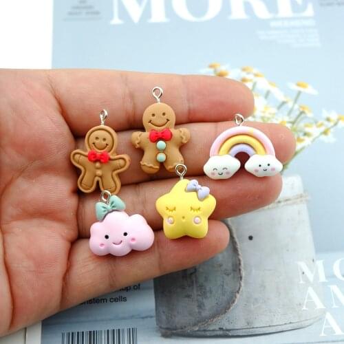 10pcs/Pack Gingerbread Man Rainbow Star Charms for Earring Key Chain Necklace Pendant Jewelry Findings Making
