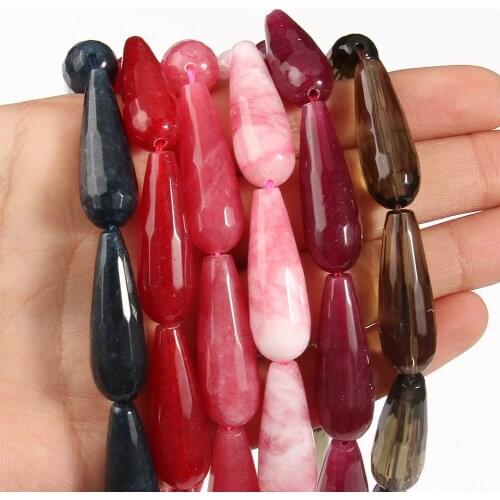 10x30mm Natural Faceted Red Pink Chalcedony Jades Stone Water Drop Loose Spacer Beads For Jewelry Making Diy Bracelet Accessorie