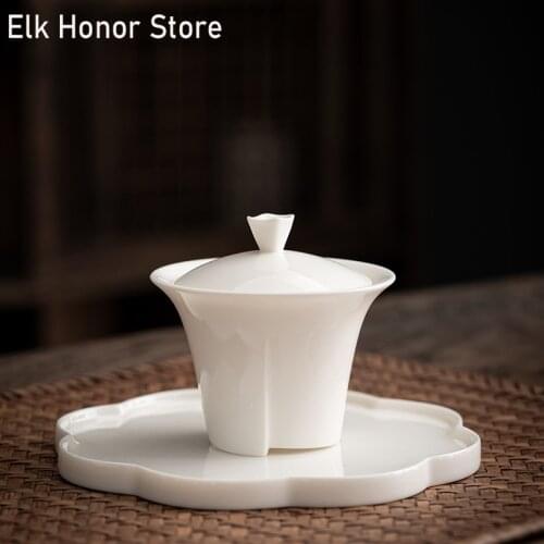 150ml Elegant White Gaiwan Porcelain Tureen Chinese Cup Bowl Lid Bone Ceramic Cup Saucer Gaiwan Home Decoration Accessories
