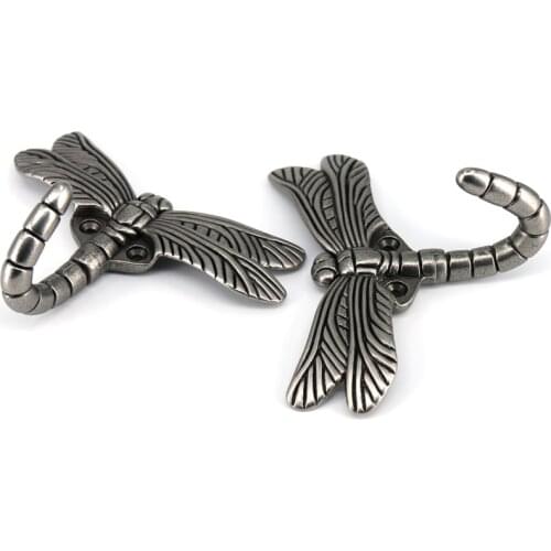 2PCS Ancient Silver Dragonfly Robe Hooks / Personality Decorative Wall Coat Towel Hangers Hooks