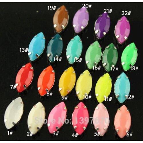 20pcs 7x15mm navette Candy color acrylic sew on stones with silver claw setting Jewelry Findings Garment Accessory