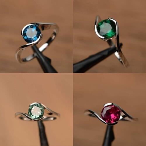 4 Colors Temperament Round Crystal Engagement Ring For Women Party Wedding Rings Fashion Jewely Hand Accessories Size 5-11