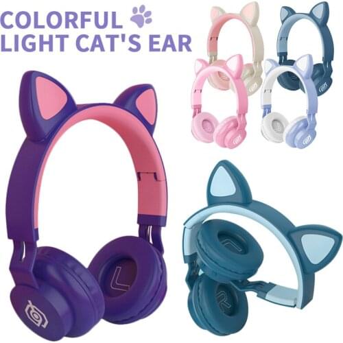 Wireless Bluetooth 5.0 Headphones For PC Laptop Phone Cat Ear LED Luminous Headsets With Microphone Bass Stereo Sound Headphone