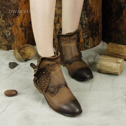 WomenS Booties Sheepskin Leather Short Ankle Boots For Women Low Heel Brown