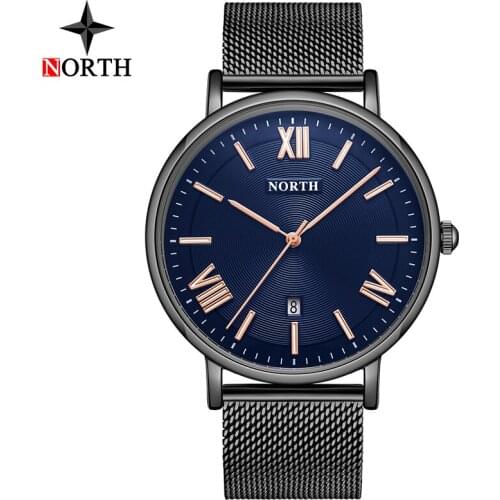 Luxury Brand Men Watches NORTH Fashion Simple Ultra Thin Mesh Belt Quartz Watch Men Casual Waterproof Watches Relogio Masculino