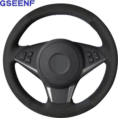 Car Steering Wheel Cover For BMW E60 530d 545i 550i E61 Touring 2005-2009 E63 E6 Black Hand-stitched Comfortable and Soft Suede