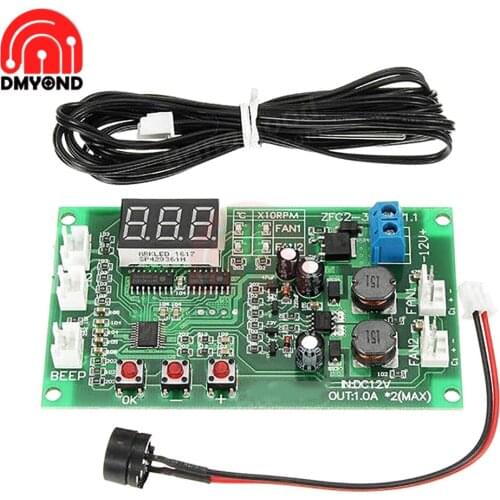 12V Dual Channel Digital Display Three Wire Intelligent Fan Temperature Control Speed Controller Motor Drive Controller