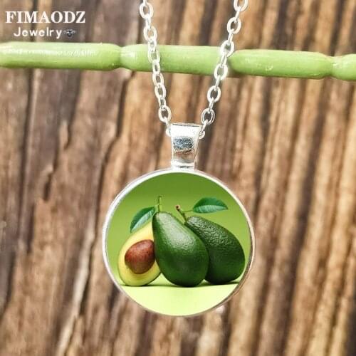 FIMAODZ Cartoon Fruit Necklace Vegetarian Vegan Symbol Avocado Pineapple Lemon Cherry Raspberry Glass Pendant Necklaces Jewelry