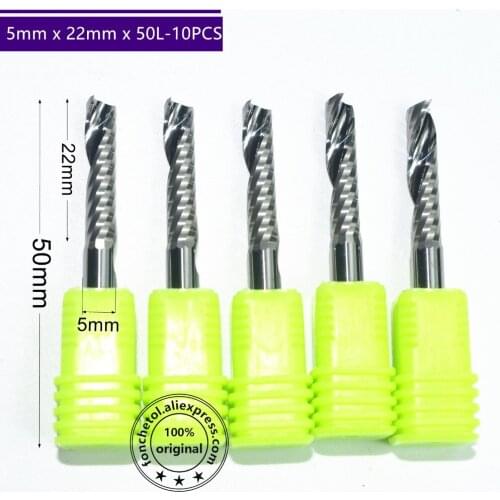 5mm*22mm,10pcs,freeshipping,CNC Tungsten Solid carbide wood milling cutter,1 flute end mill,Acrylic,PVC,MDF,hardwood Router bit