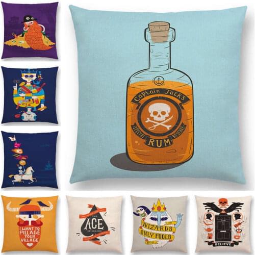 Hot Sale Fun Pirate Captain Jack Rum Poker Knight Viking Treasure Eagle Decorative Letters Cushion Cover Sofa Throw Pillow Case