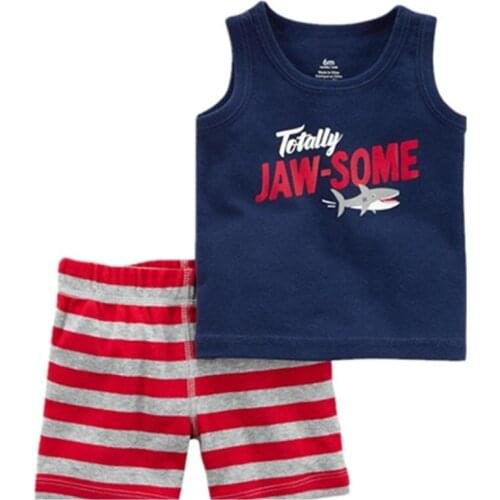 Shark Baby Clothes Set Casual Boys Summer Outfits Beach Tee Shirts Tank Tops Stripe Pant 2-Pieces Kids Suit Infant Outfits Tops