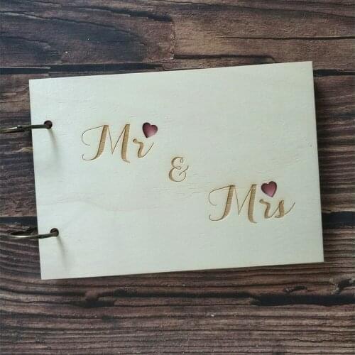 Laser Cut Wood Mr&Mrs Rustic Wedding Wooden Guestbook Memory Album Signature Guest Book Support Custom
