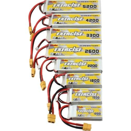 2PCS/Pack SoloGood 2S 7.4V Lipo Batteries 1200 1500 1800 2200 2600mAh for Four Axis Passing Machine Battery