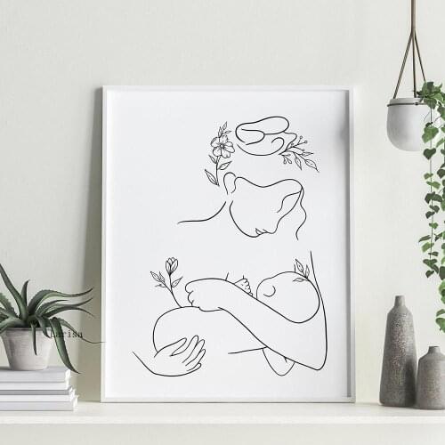 Mother and Baby Child Abstract Art Line Drawing Posters Modern Minimalist Wall Art Canvas Print Painting Nursery Decorative