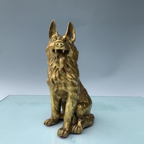 Copper Brass Ferocious sit German Shepherd Dog Casting Statue Fengshui good luck Animal Metal Figurine Home Decor Desktop Crafts