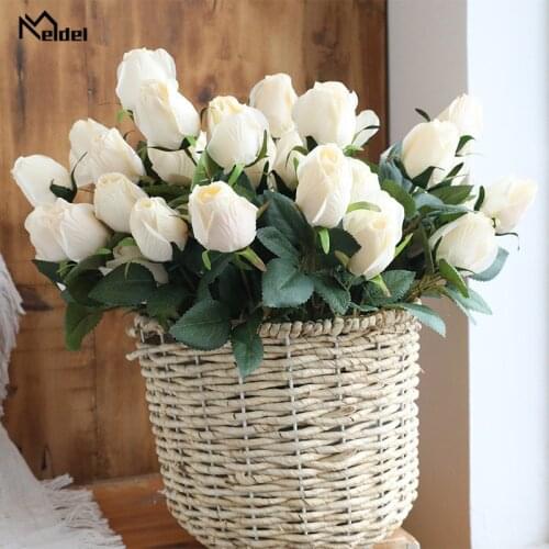 Meldel DIY Wedding Bouquet 9 Heads Rose Flowers Bridesmaid Artificial Silk Rose Flower Party Prom Decoration Flower Arrangement